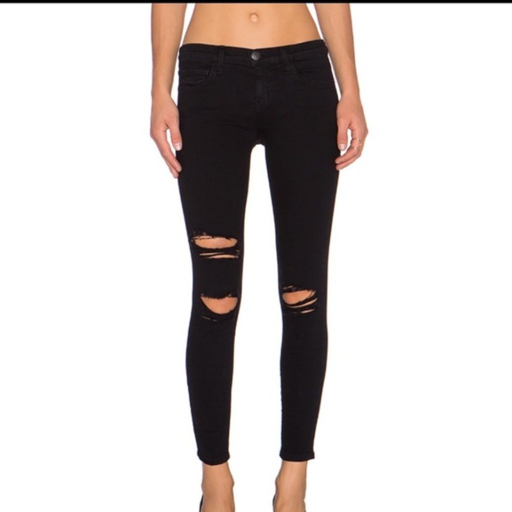 Current Elliott The Stiletto in Jet Black Destroy Jean's pants Size 26 size 0